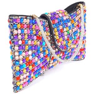 Elegant Rainbow Rhinestone Pave Stone Bow Tie Clutch Bag